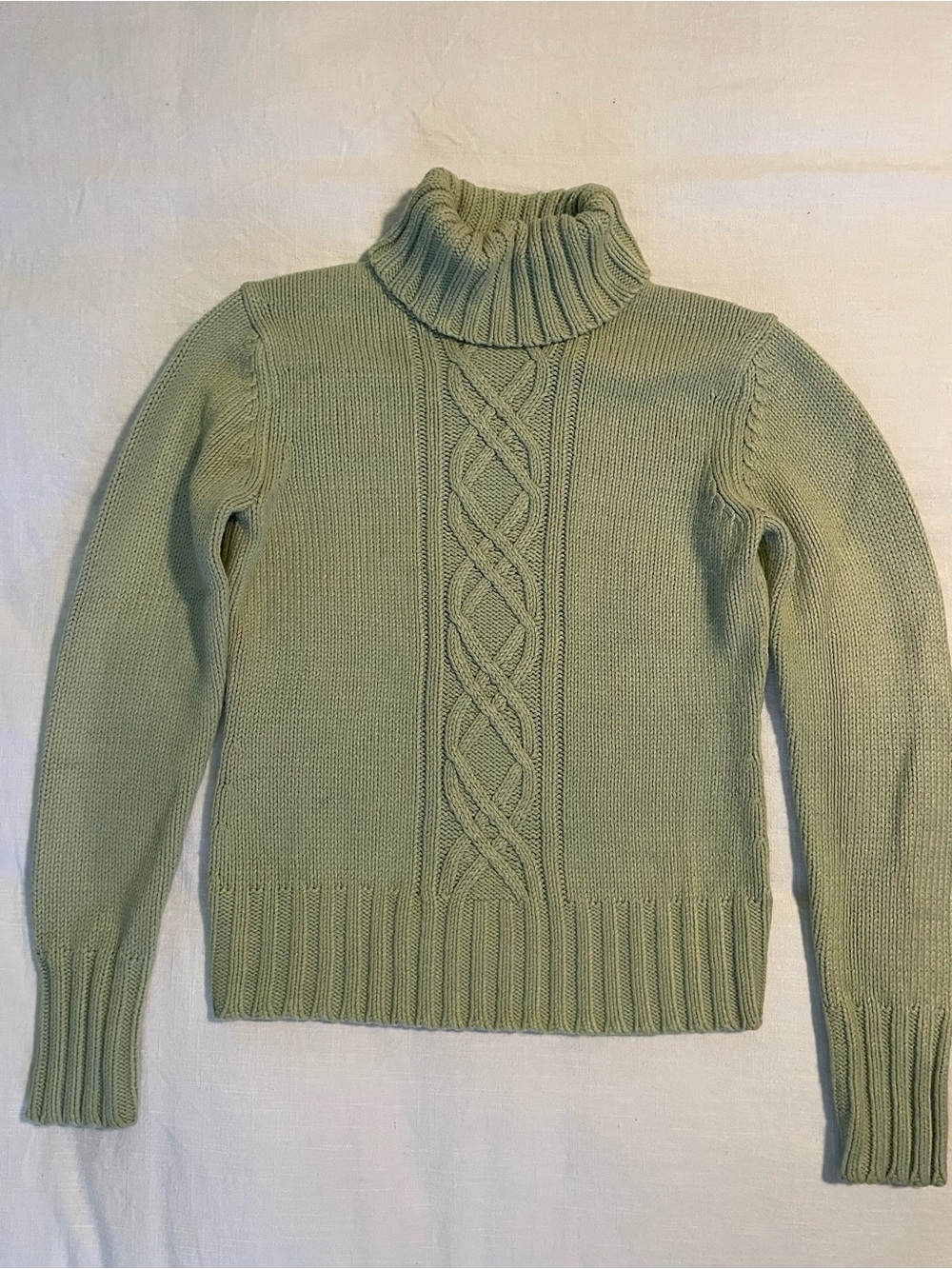 LOFT Green Turtleneck Cable Knit Sweater
